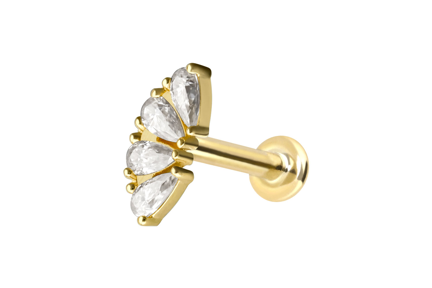 14 Karat Gold Labret Piercing mit Push Fit MOISSANIT-BOGEN